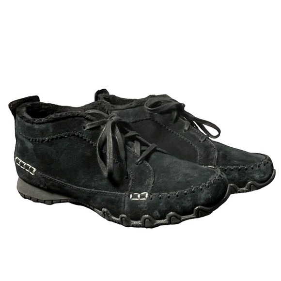 Skechers‎ Moccasin Chukka Women's 7.5 Black Suede Bikers Lineage Lace Up Comfort - Picture 1 of 7